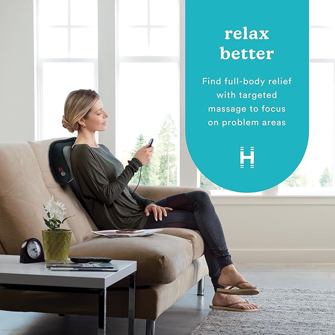 HoMedics 3D Shiatsu Full-Body Massager with Therapeutic Vibration, Soothing Heat with Deep-Kneading Massage Helps Release Tension in Neck, Back, Shoulders, Lightweight for Home, Office, Travel
