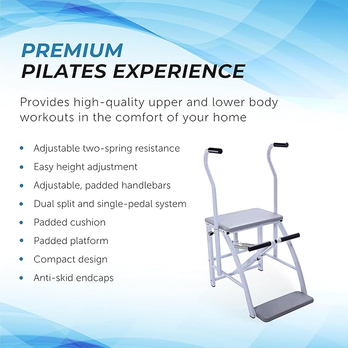AeroPilates Precision Pilates Chair | 2 Online Expert-Guided Workouts Included | Stream from Any Device, Gray