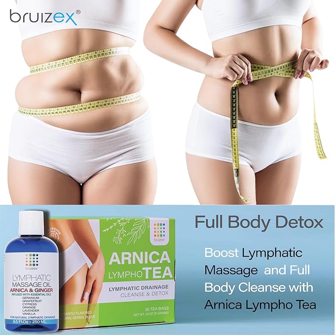 Bruizex Lymphatic Drainage Massage Oil with Arnica & Ginger for Post-Procedure Massage & Lymphatic Drainage Massager, Liposuction, 360 Lipo, BBL, After Tummy Tuck Procedure, Warming Formula - 8.5 Oz
