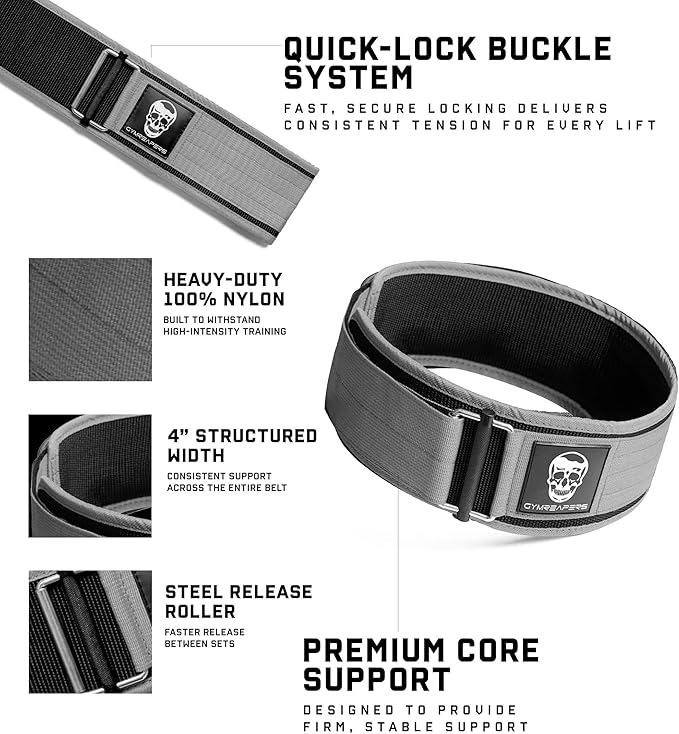 Gymreapers Quick Locking Weight Lifting Belt for Men Gym Belt for Powerlifting Deadlift Belt with 4 Inch Neoprene Metal Buckle Back Support Weightlifting Belt Women