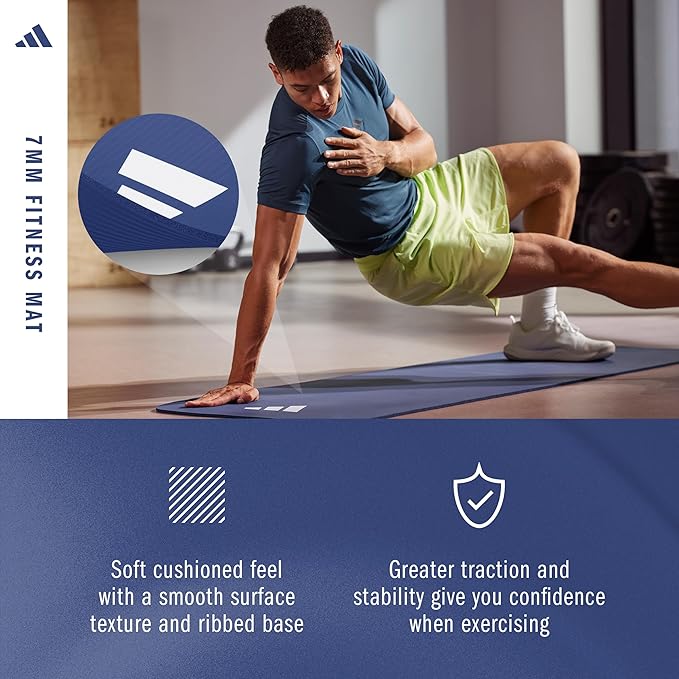 adidas Fitness Mat - Lightweight - Non Slip Yoga Mat, 7mm or 10mm
