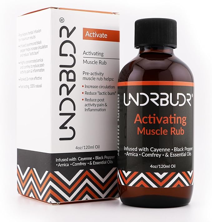 Activating Muscle Rub Oil Pre-Activity – 4oz Oil w/Cayenne, Black Pepper, Arnica, Comfrey & Oils for Muscle Activation, Helps Boost Circulation & Recovery – for Athletes & Active Lifestyles