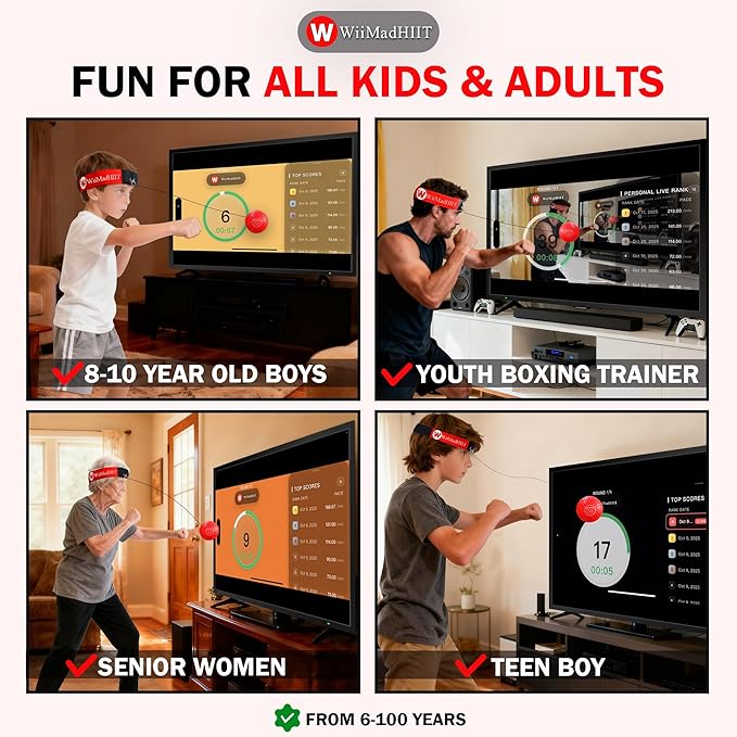 Boxing Reflex Ball with Punch Counter App, Fun Punch Game with Headband, Hand Eye Coordination Training | Boxing Equipment, Fitness Gift Ideas for Teen Boys and Anyone into MMA Training