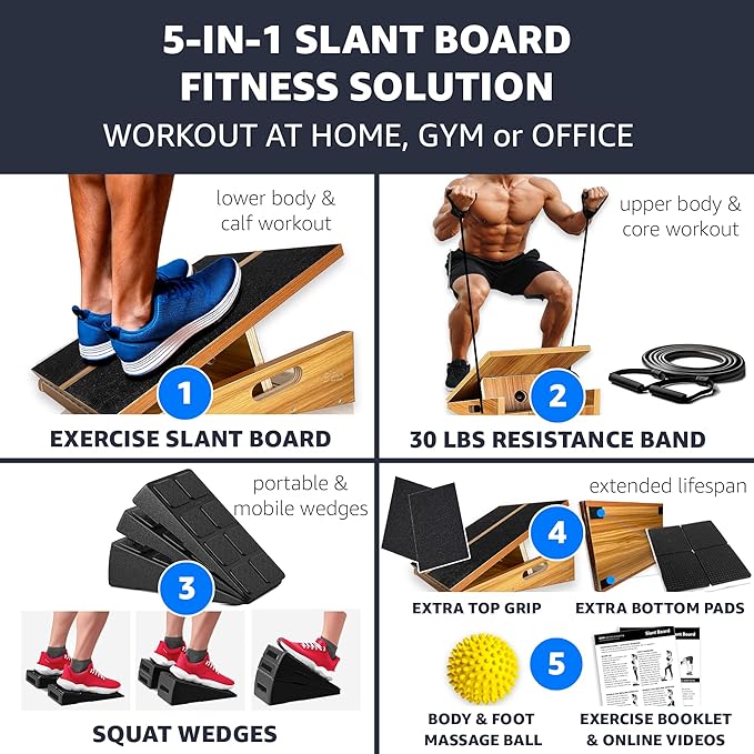 BAM Athletica Slant Boards for Exercise – Adjustable Wooden Calf Stretcher Incline Board for Calf Stretching, Squats, Physical Therapy, Plantar Fasciitis, Knee, Foot & Ankle Rehab, Velour Slant Board