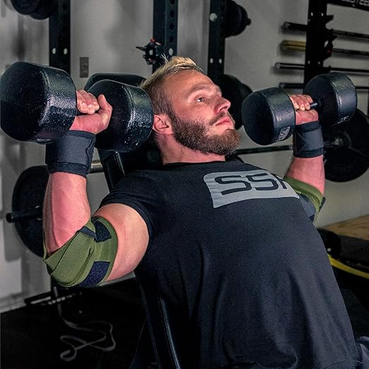 SERIOUS STEEL FITNESS Weightlifting Elbow Wraps (Pair 120 cm (47") or 160 cm (63")) (120 CM (47" - Green - Stiff))