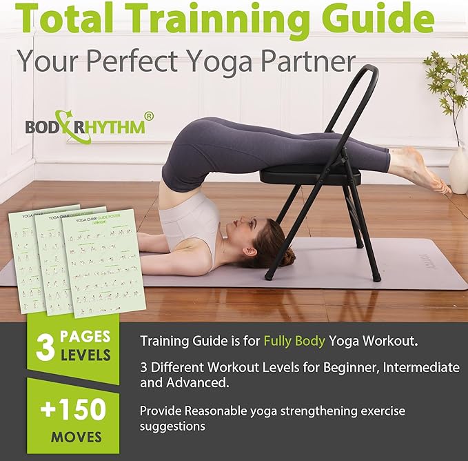 BODY RHYTHM Yoga Auxiliary Chair with Lumbar Back Support for Abs & Core, Balance Handstand, Flexibility and Strength Training and Back Pain Relieving.