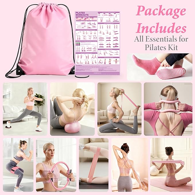 Pilates Kit for Home Workouts, Pilates Equipment Ring and Ball Set, Pilates Essentials Kit for Women, Home Pilates Workout Kit, Pilates Starter Kit for Women at Gym Studio Travel