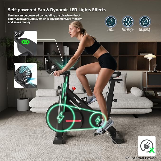 YESOUL Exercise Bike for Home – Stationary Bike with Stable Triangle Frame, Silent Magnetic Resistance, 300 lbs Capacity, Dual-Stage Drive & Alloy Flywheel, Smart APP with Scenic & Live Classes