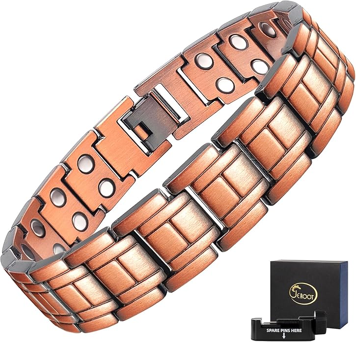 JEROOT Men's 99.99% Pure Copper Magnetic Bracelet, 3500 Gauss Magnets Adjustable with Sizing Tool