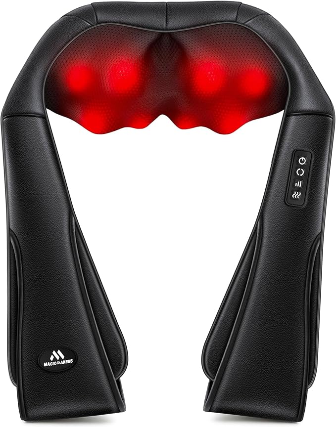 MagicMakers Electric Shiatsu Neck Massager with Heat - Pain Relief for Back, Shoulders & Feet - Gifts for Men, Women, Mom, Dad - From Daughter or Son - Ideal for Christmas, Mother's Day & Father's Day