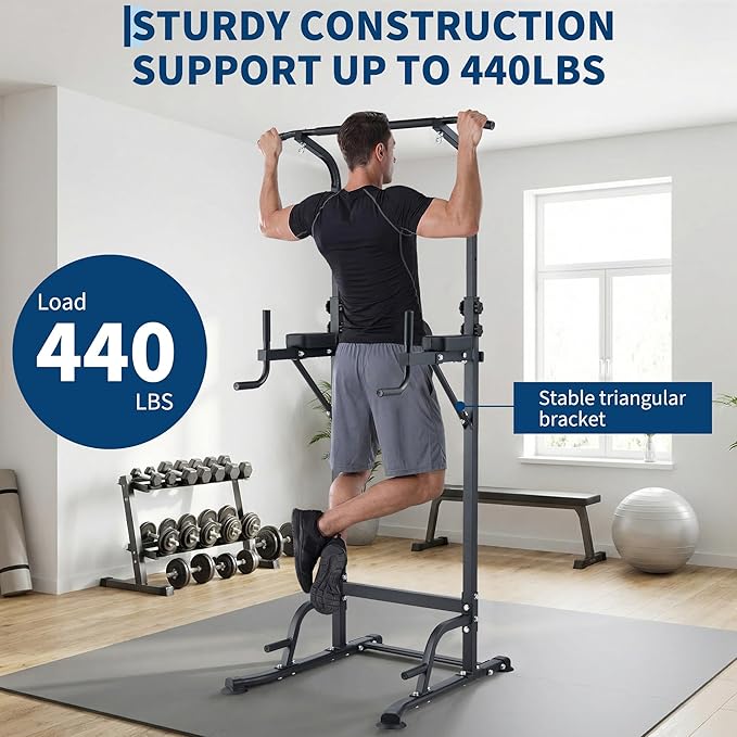 Multifunction Pull Up Bar Dip Station for Home Gym, Adjustable Height Power Tower, 880LBS Capacity Strength Training Equipment for Full Body Workout, Indoor Fitness Chin Up Bar for Men Women
