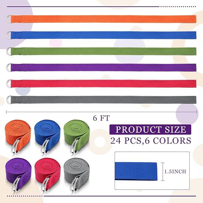 Leyndo Yoga Strap Stretching Pilates Exercise Adjustable Straps 6 ft Non Elastic Yoga Belt with Adjustable D Ring Buckle for Pilates Gym Workouts Fitness