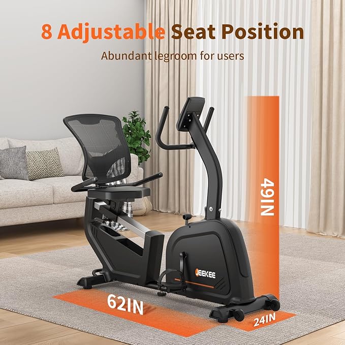 JEEKEE Recumbent Exercise Bike for Seniors,Stationary Bikes for Home, 400LB Capacity & 16 Levels Magnetic Resistance, Heart Rate Handle