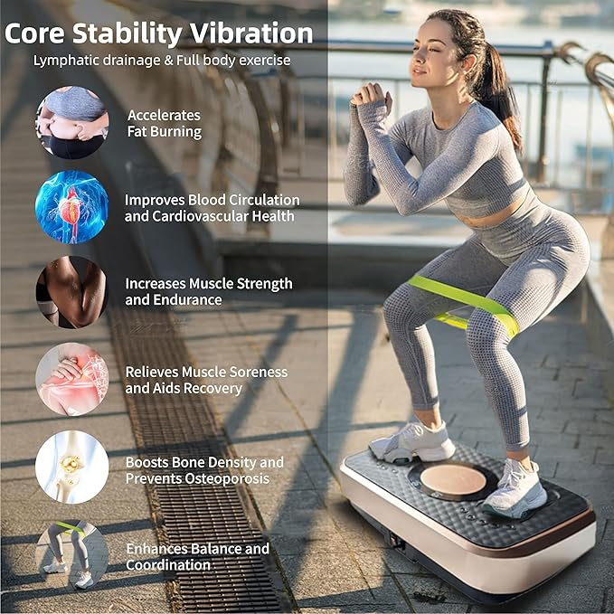 Vibration Plate Machine with Resistance Bands and Remote Control 125 Speed Levels 450LB Capacity Whole Body Oscillating Platform for Home Use