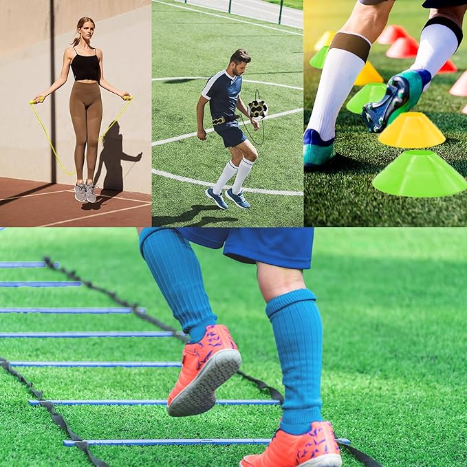 Agility Training Set for Soccer & Football - 20FT Speed Ladder, 12 Cones, and Training Aids for Kids Youth Sports Practice, Footwork Drill Kit