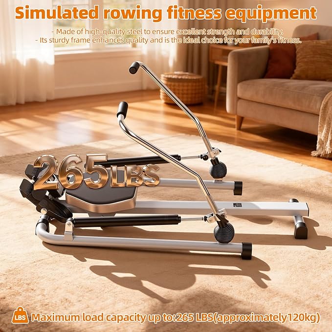 New Home Rowing Machine, Hydraulic Rower with LCD Monitor, Adjustable Resistance up to 110LBS & Large Cushioned Seat, 265LBS Quiet Rowing Machine for Aerobic Exercise Fitness
