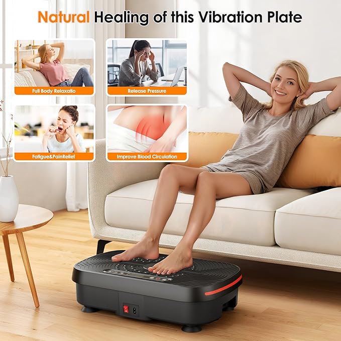 Vibrating Plate Exercise Machine, Vibration Plate for Lymphatic Drainage with Resistance Bands, 99 Speed Levels, Whole Body Shaker, for Weight Loss Fat Burner for Women Men