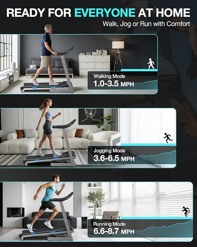 WELLFIT Treadmill with 15% Auto Incline, 400lbs Treadmills with Handlebar for Home, Voice Control Mute Remote, Under Desk Treadmill for Home Small Office, Walking Pads Work with KINOMAP Apple Health