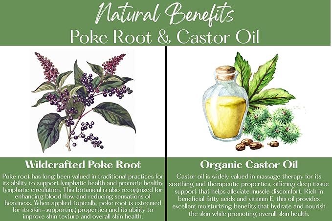 Poke Root & Castor Oil Salve - Cysts, Boils, Fibroids, Swollen Lymph Nodes, Breast & Joint - Vegan Lymphatic Support Massage Balm - Natural Deep Tissue Relief Ointment (4oz)