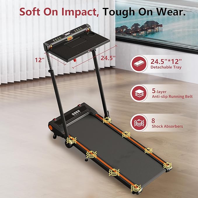 Treadmill with Incline, 3 in 1 Under Desk Treadmill Walking Pad with Removable Desk Workstation 3.5HP Foldable Compact Walking Treadmills for Home Small Office with Wristband Remote Control