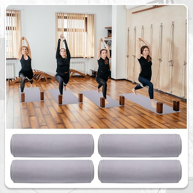Breling 4 Pack 72" x 24" Hot Yoga Towel Non Slip Microfiber Mat Towel Sweat Absorbent Soft Pilates Mat Essentials for Hot Yoga Pilates Exercise(Light Grey)