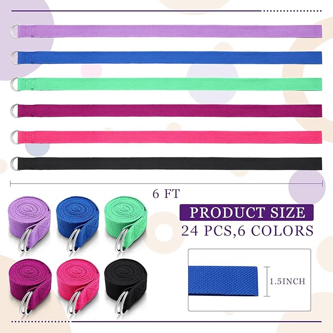 Leyndo Yoga Strap Stretching Pilates Exercise Adjustable Straps 6 ft Non Elastic Yoga Belt with Adjustable D Ring Buckle for Pilates Gym Workouts Fitness