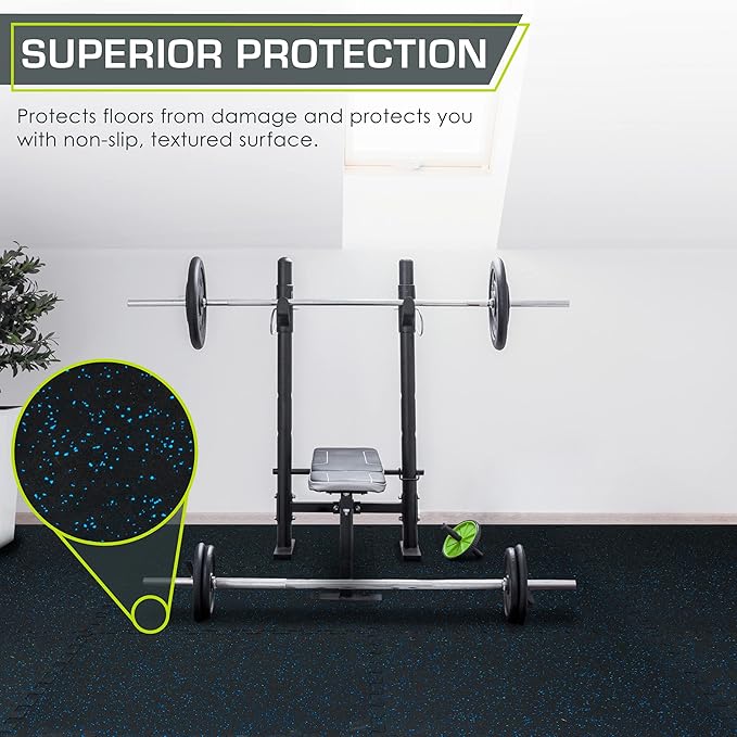 ProsourceFit Rubber Top Exercise Puzzle Mat ½-inch or ¾-inch, EVA Foam Interlocking Tiles for Home Gym Protective Flooring for Equipment and Workouts, Available in 24 SQ FT or 48 SQ FT