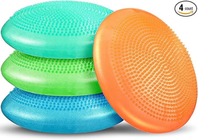 Libima 4 Pcs Glitter Wiggle Seat for Sensory Kids Inflated Wobble Cushion Sensory Seat Flexible Seating for Classroom Elementary, Balance Disc for Kids Adult Office Home