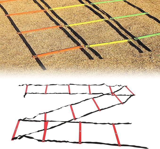 7M 14 Rung Fixed Agility Speed Ladder, Training Ladder for Soccer Football Fitness, Adjustable Length PP Agility Ladder with Non - Slip Rungs for Athletes and Coaches