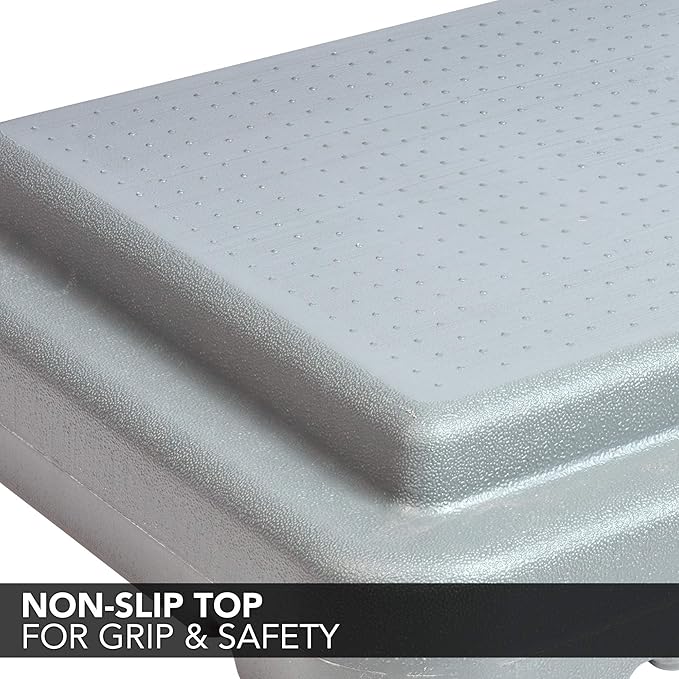 The Step (Made in USA) 4 Inch Stackable Aerobic Exercise Platform (Grey) with Non-Slip Surface and Nonskid Feet to Prevent Sliding