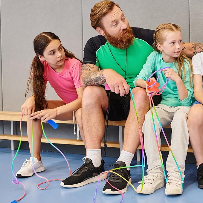 50 Pack Kids Jump Rope, Colorful Gradient Nylon Skipping Ropes for Children, 7.55FT Adjustable Length, Plastic Handles, Lightweight Exercise Ropes for Schools, Events, and Family Fun