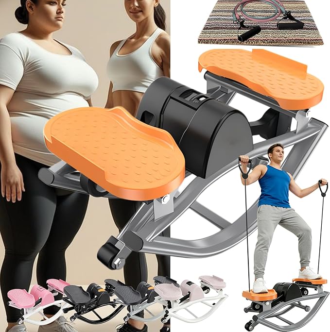 Rocking Stepper Side to Side Rock Stepper Side to Side Machine Rock Stepper Exercise Machine with Resistance Bands&Led Display, Low-Impact Home Workout Machine for Knees Joints Legs (Orange, Sets)