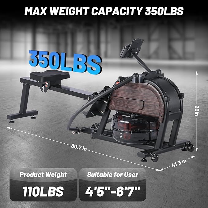 350 LBS Capacity Magnetic/Water Rowing Machine - Full-Body Home Rower with Quiet Dual Resistance, Space-Saving Design & App Compatibility for Low-Impact Cardio Workouts