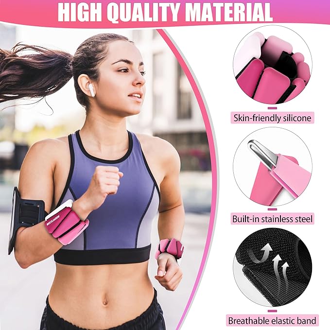 Ankle Weights for Women Wrist Weights Set of 2 (1 lb/2 lb Each) Adjustable Arm Leg Weight for Womens Men Suitable for Walking Swimming Running Pilates Yoga Gym