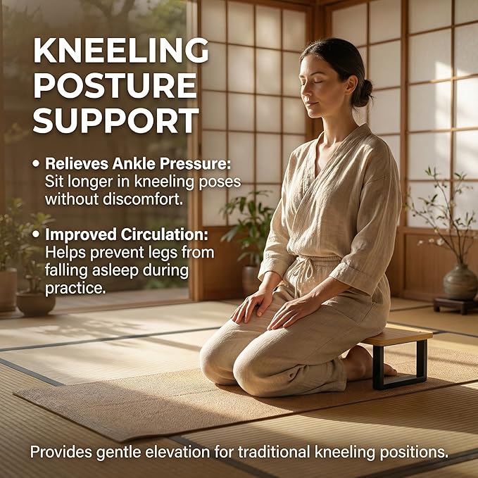 Bamboo Meditation Footrest & Seiza Kneeling Aid – 7" Yoga Support Platform for Leg Relief & Deep Stretching – Ergonomic Zen Prop