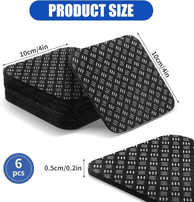 Treadmill Mat 6 Pcs, 4" x 4" x 0.2" Exercise Equipment Mat Non-Slip Anti Vibration High Density Silicone for Carpet Floors, Hardwood, Concrete Floors and More (Square Shape)
