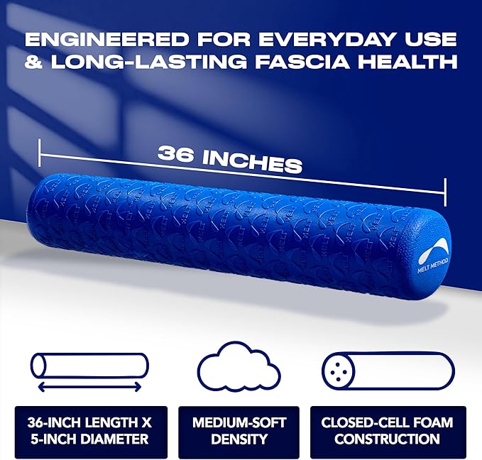 MELT Method 36 Inch Soft Foam Roller for Physical Therapy and Exercise Recovery - FasciaTherapy Technology - Low Density Exercise Foam Roller for Full Body Gentle Compression - Blue