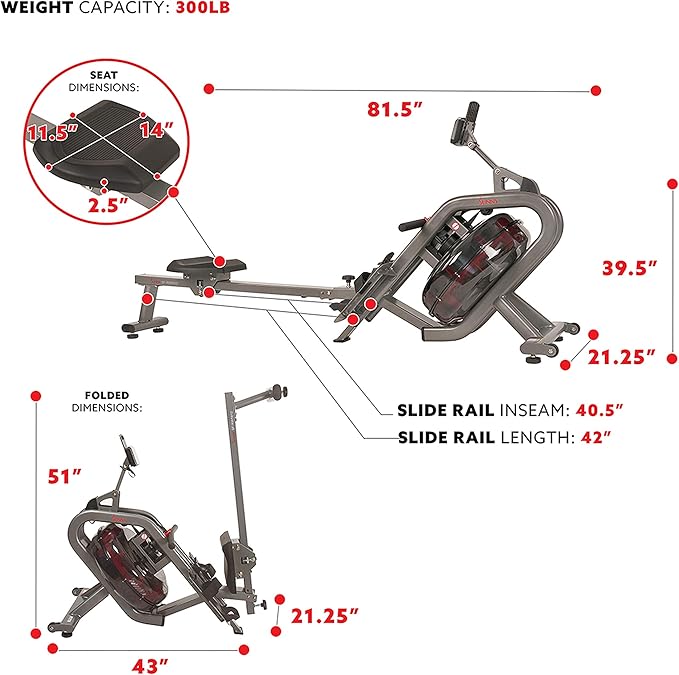 Sunny Health & Fitness AquaStrive Series Smart Water Rower, 300LB Capacity Plus Dynamic Hydro Resistance for Home Cardio Workout, Free SunnyFit Training App Connection