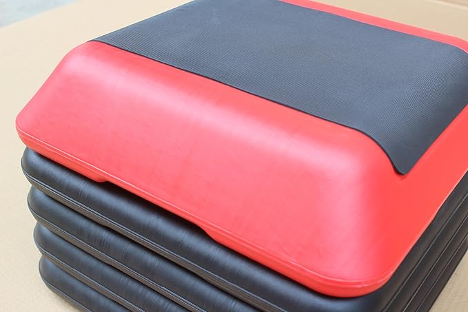 16"x16" Adjustable High Step Aerobic Platform With 4 Risers, Height-Adjustable Step Aerobics Platform For Home Gym Exercise Fitness Workout Black+Red As shown One size