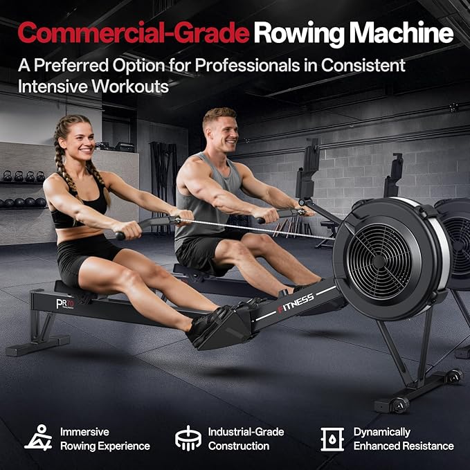 PASYOU Air Rowing Machine for Home,10-Level Resistance 350lb Load Rower Machine,Foldable Row Machines Commercial with 47in Rail and Bluetooth Backlit Monitor, Adjustable Tablet Holder PR70