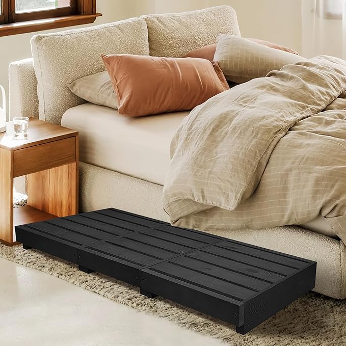 Outdoor Steps 3.5'' Height, Wooden Step Platform 35” Length, Step Stool with Non Slip Pads, Wooden Platform, Step for Outside, Wooden Platform for Bathroom, Kitchen, Bed (Black)