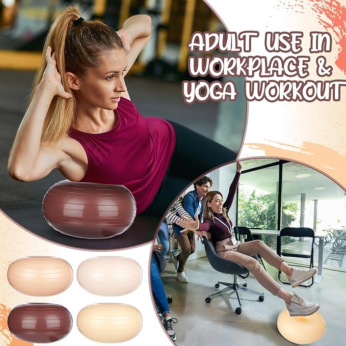 Libima 4 Pcs Flexible Seating for Classroom Inflatable Yoga Ball Chairs with Pump Donut Exercise Ball Chair Cushion Seat for Balance and Stability Training Home Office Gym Workout