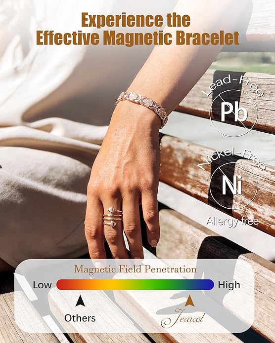 Copper Bracelet & Ring for Women, Ultra Strength Magnetic Bracelet with 3800 Gauss Magnets, Four-Leaf Clover & Infinity Heart Symbol & Crystal, Adjustable Tools and Jewelry Gift Box