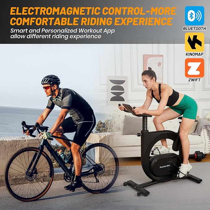 Stationary Bikes for Home, Electromagnetic Control Exercise Bike, 32-Level Resistance, Low Noise with App, LED Display & 300 Lbs Capacity, Workout Bike for Cardio, Weight Loss