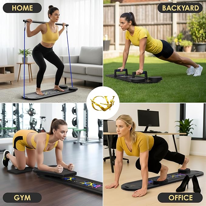 Pilates Reformer Board, 7-in-1 Foldable Pilates Board Kit with Timer, Guided Home Workouts w Resistance Bands & Ball - at Home Pilate Reformer AB Core Machine, Exercise Fitness Slider Equipment