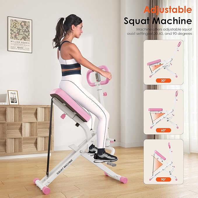 Squat Machine for Home Gym, Squat Rowing Machine with Adjustable Resistance and Optional Full Motion, Squat Assist Trainer for Glutes
