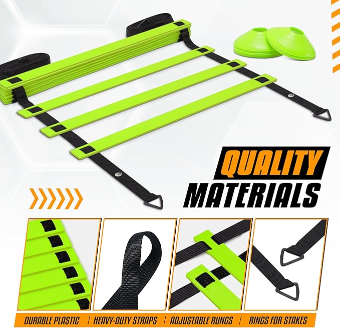 Yes4All Agility Ladder – Adjustable Speed & Agility Training Equipment for All Ages – Durable, Portable, Multiple Combo Sets Available