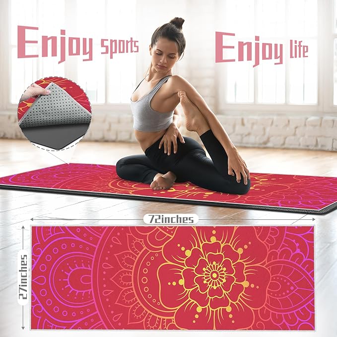 Yoga Towel,Absorbent Yoga Mat Towel for Hot Yoga Non Slip,Stylish Prints,Ideal for Workouts,Hot Yoga,Bikram,Pilates Equipment,72 x 27 in,Red Flowers