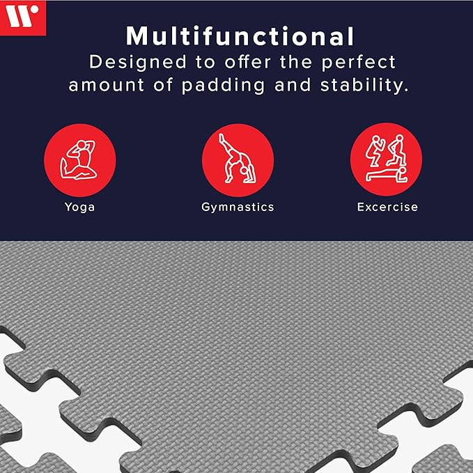 We Sell Mats 3/8" Thick Multipurpose EVA Foam Exercise Floor Mat, Interlocking Tiles, Anti-Fatigue for Home or Gym