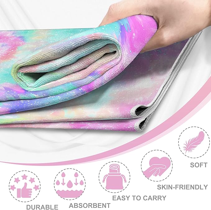 Yoga Mat Towel,Hot Yoga Towel High-Definition Pattern,Machine Washable with Ultra-Absorbent Yoga Towels for Hot Yoga Non Slip for Fitness,Exercise,Pilates,72 x 27 in,Pink and Green Gradient